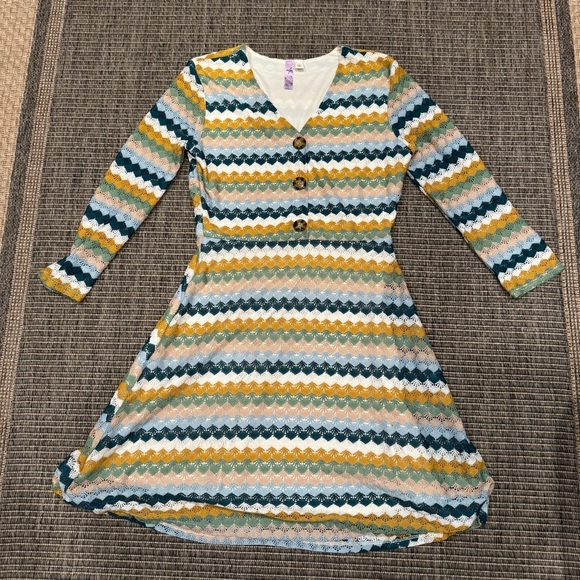 Alya Dresses & Skirts - Alya “Crocheted “ A-Line Dress with V-Neck